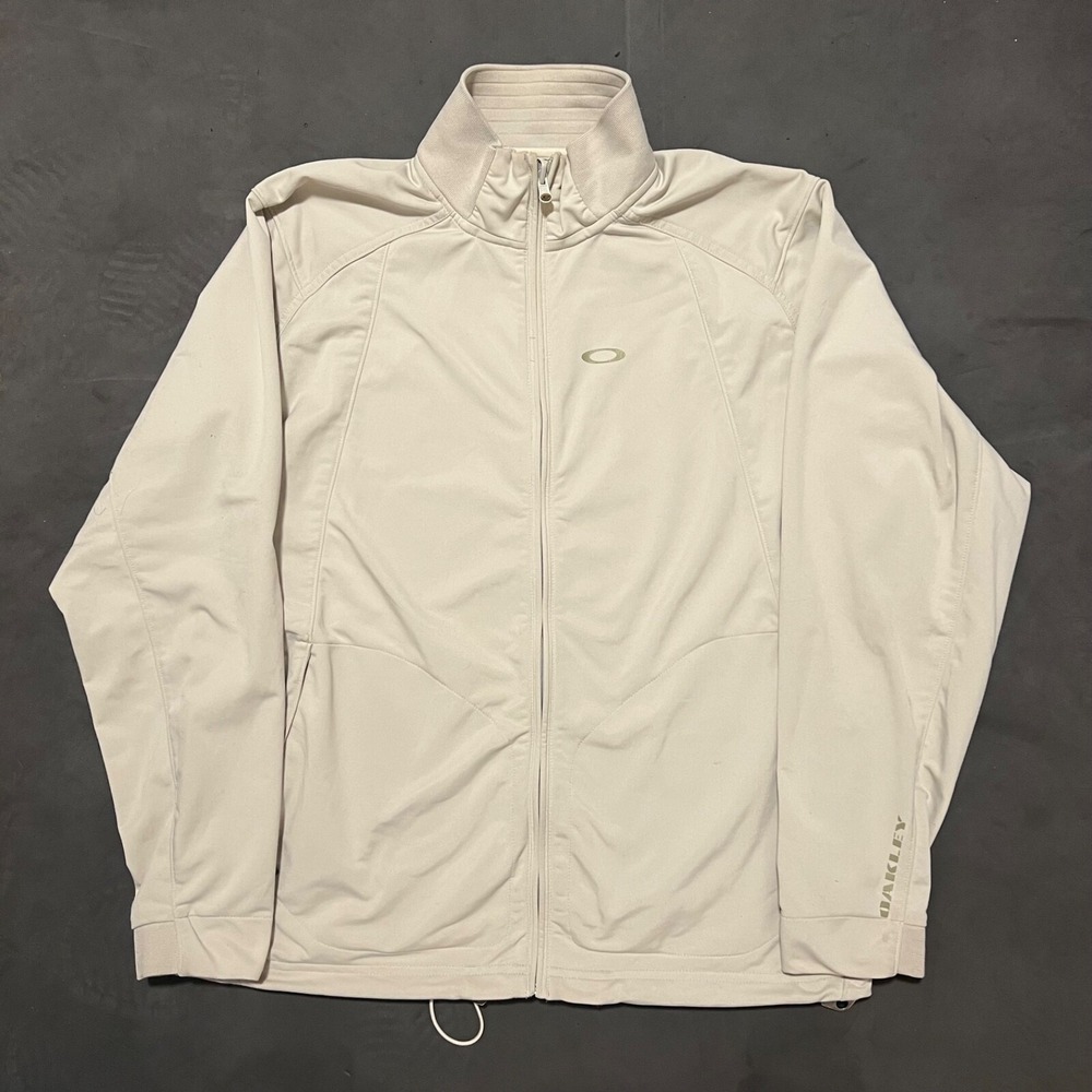 Oakley Softshell Jacket Size XL Beige Full Zip Pocket Logo‎ Y2K Gorpcore